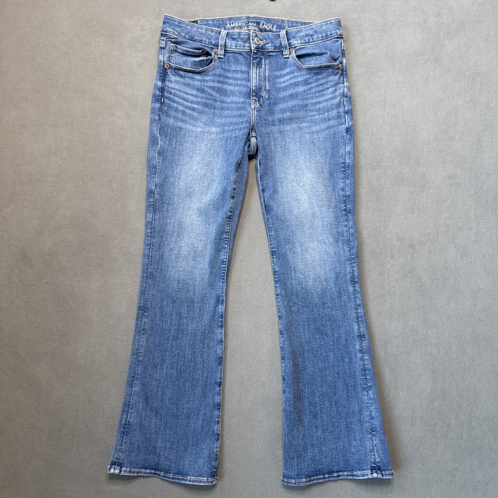 American Eagle Jeans Womens 8 Short‎ Blue Kick Boot Mid Rise Next Level Stretch